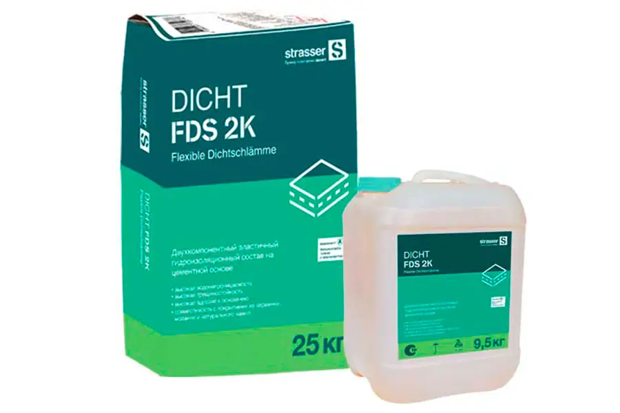 Гидроизоляционный состав Strasser DICHT FDS 2K 72043+72044 двухкомпонентный эластичный (сухая смесь и эмульсия) комплект производство Россия из уникального высококачественного сырья - фото 1