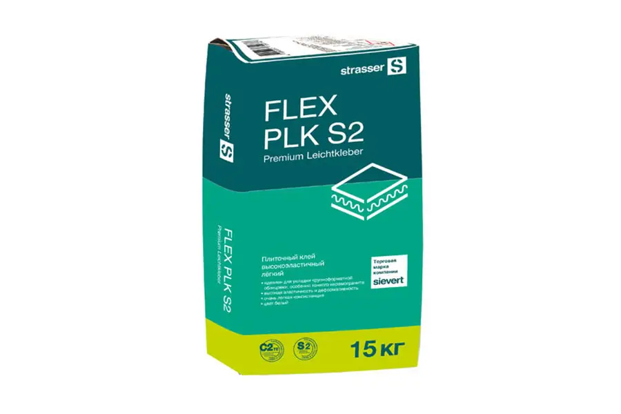 Плиточный клей Strasser FLEX PLK S2 72981 высокоэластичный легкий белый 15 кг производство Россия из уникального высококачественного сырья - фото 1