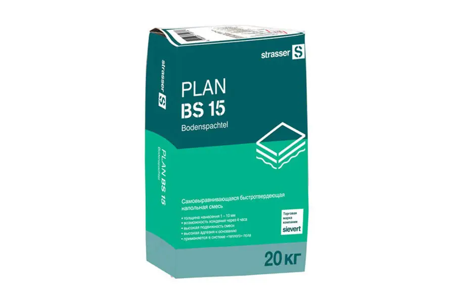 Самовыравнивающаяся смесь Strasser PLAN BS 15 72038 быстротвердеющая напольная 20 кг производство Россия из уникального высококачественного сырья - фото 1